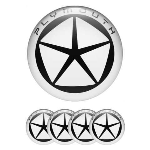 Plymouth Center Wheel Caps Stickers White Ring Black Star Design