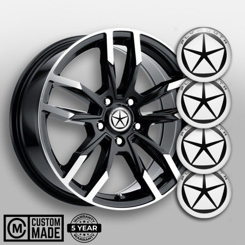 Plymouth Center Wheel Caps Stickers White Ring Black Star Design