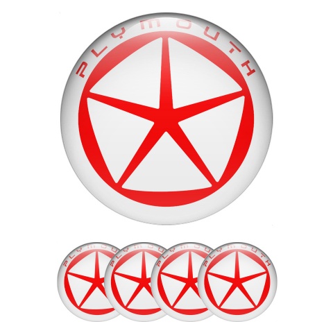 Plymouth Emblems for Center Wheel Caps White Ring Red Star Design