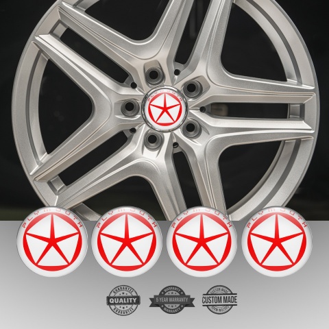 Plymouth Emblems for Center Wheel Caps White Ring Red Star Design