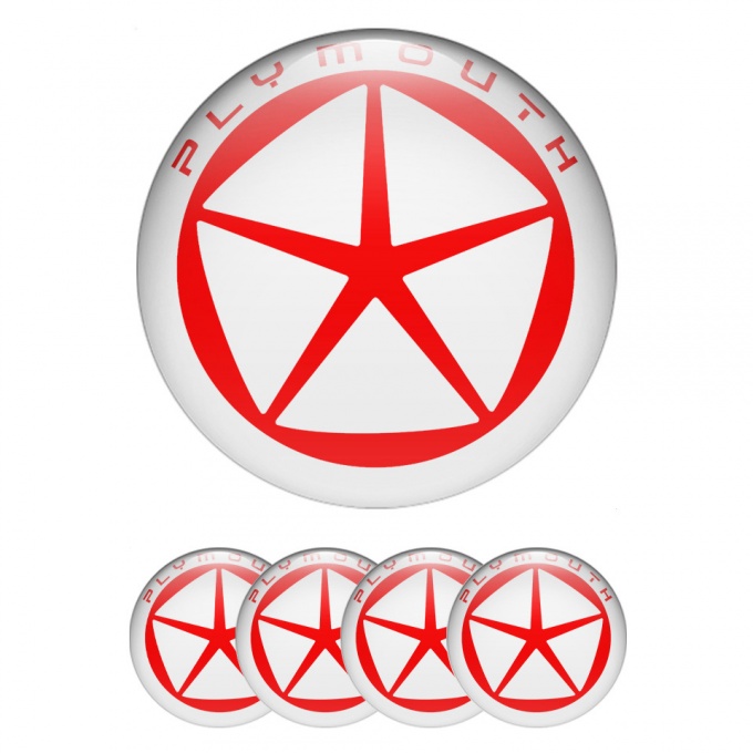 Plymouth Emblems for Center Wheel Caps White Ring Red Star Design