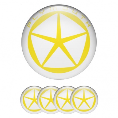 Plymouth Wheel Stickers for Center Caps White Ring Yellow Star Logo