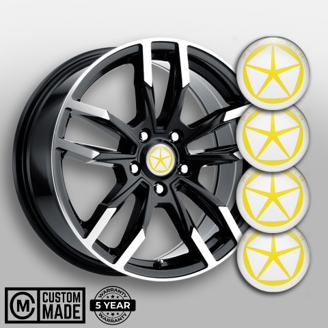 Plymouth Wheel Stickers for Center Caps White Ring Yellow Star Logo