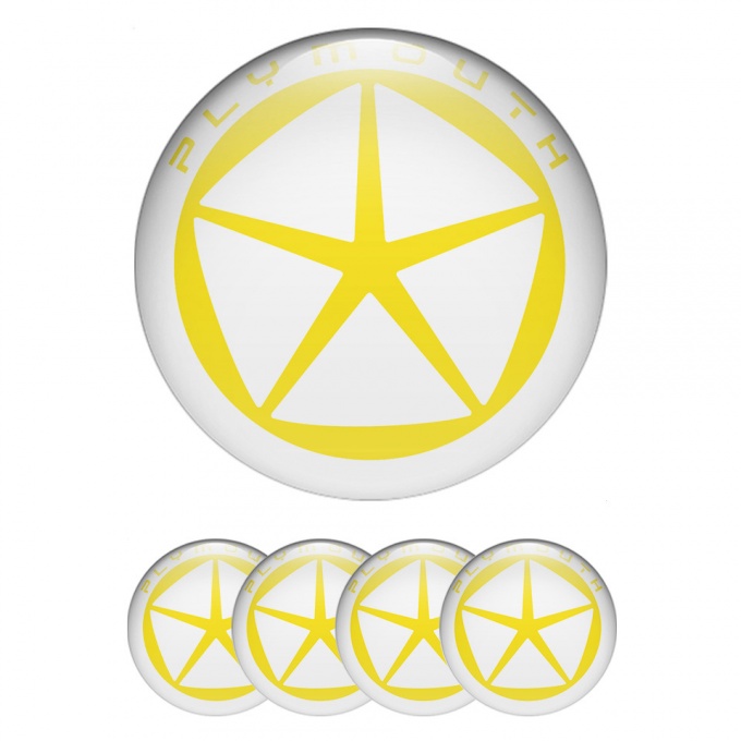 Plymouth Wheel Stickers for Center Caps White Ring Yellow Star Logo