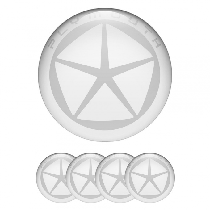 Plymouth Center Caps Wheel Emblem White Ring Grey Star Design