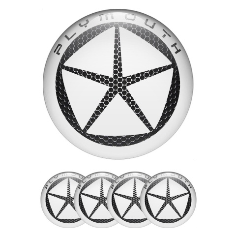 Plymouth Stickers for Wheels Center Caps White Ring Steel Star Design