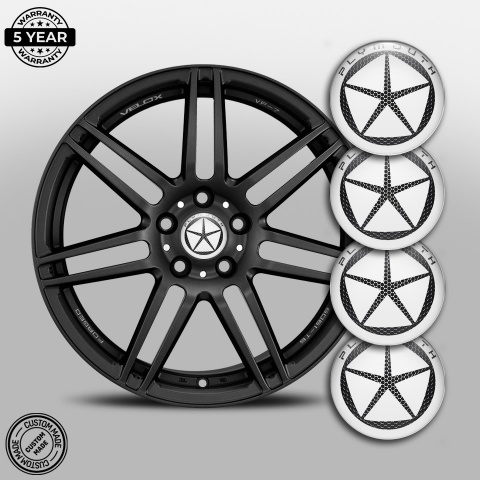 Plymouth Stickers for Wheels Center Caps White Ring Steel Star Design