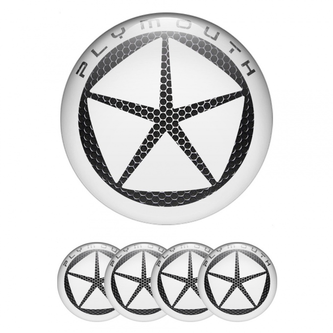 Plymouth Stickers for Wheels Center Caps White Ring Steel Star Design