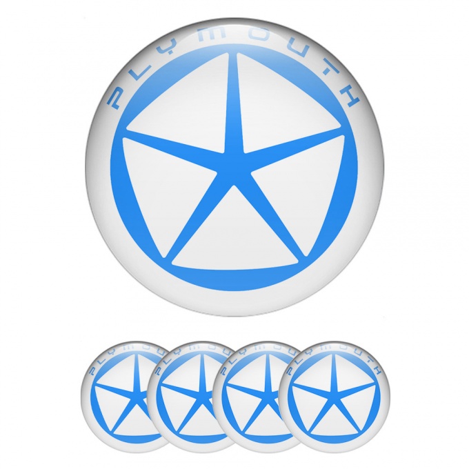 Plymouth Emblem for Wheel Center Caps White Ring Blue Star Logo