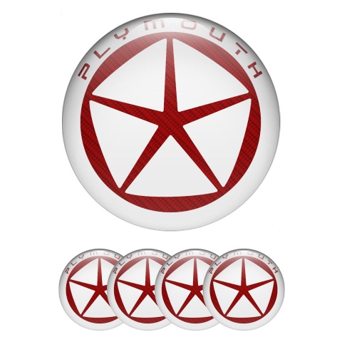 Plymouth Emblem for Center Wheel Caps White Ring Red Carbon Star Logo