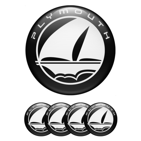 Plymouth Wheel Stickers for Center Caps Black Base White Mayflower Logo