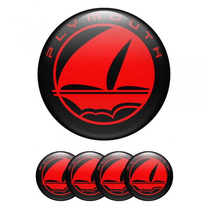 Plymouth Center Caps Wheel Emblem Black Base Red Mayflower Logo