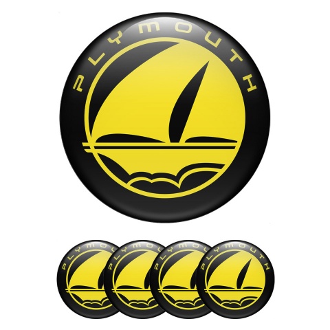 Plymouth Wheel Emblem for Center Caps Black Base Yellow Mayflower Logo