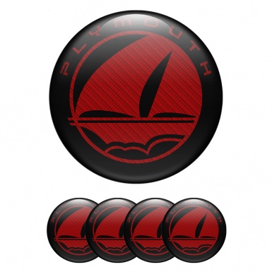 Plymouth Emblems for Center Wheel Caps Black Base Red Carbon Mayflower