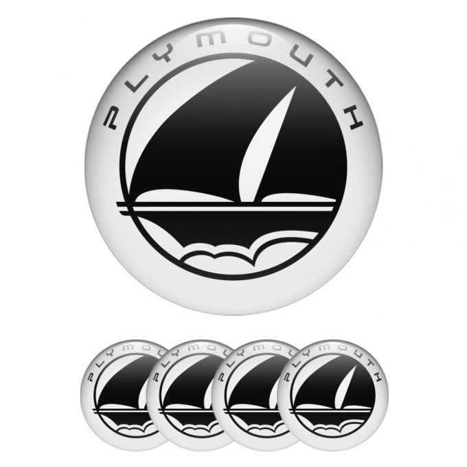 Plymouth Wheel Stickers for Center Caps White Fill Black Mayflower Logo