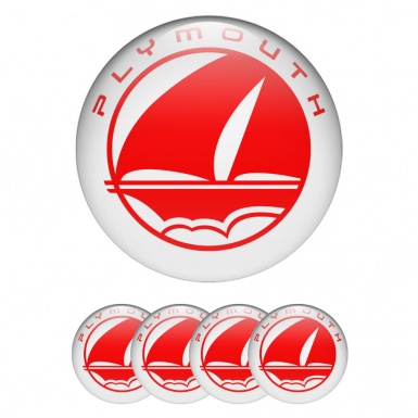 Plymouth Center Caps Wheel Emblem White Fill Crimson Mayflower Logo