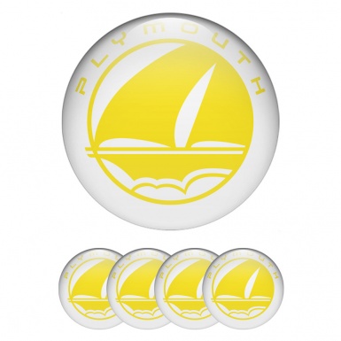 Plymouth Stickers for Center Wheel Caps White Fill Yellow Mayflower Logo