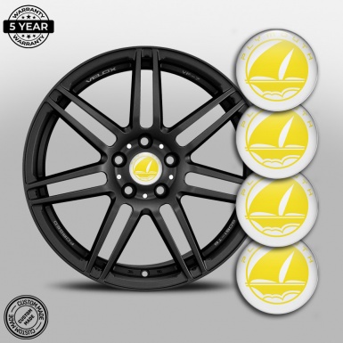 Plymouth Stickers for Center Wheel Caps White Fill Yellow Mayflower Logo
