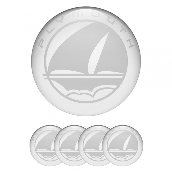 Plymouth Wheel Emblem for Center Caps White Fill Grey Mayflower Design