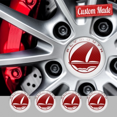 Plymouth Center Wheel Caps Stickers White Base Red Carbon Mayflower Logo