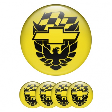 Pontiac Stickers for Wheels Center Caps Yellow Base Black Firebird Edition