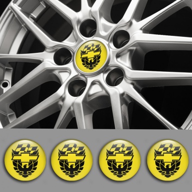 Pontiac Stickers for Wheels Center Caps Yellow Base Black Firebird Edition