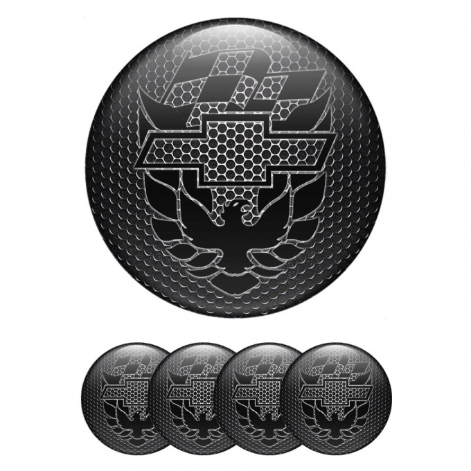 Pontiac Center Wheel Caps Stickers Dark Mesh Black Firebird Logo