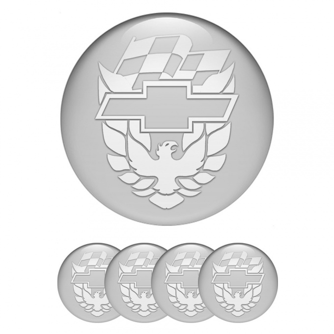 Pontiac Domed Stickers for Wheel Center Caps Grey White Firebird Design