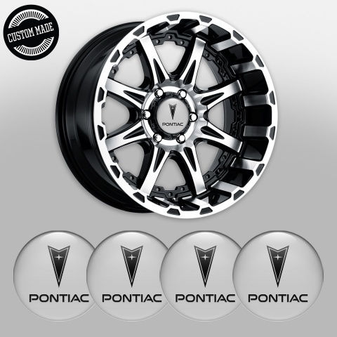 Pontiac Wheel Stickers for Center Caps Grey Base Classic Logo Motif
