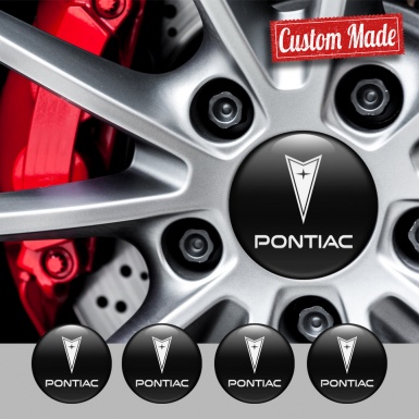 Pontiac Domed Stickers for Wheel Center Caps Black Clean White Logo