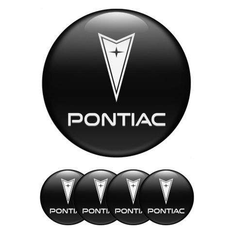 Pontiac Domed Stickers for Wheel Center Caps Black Clean White Logo