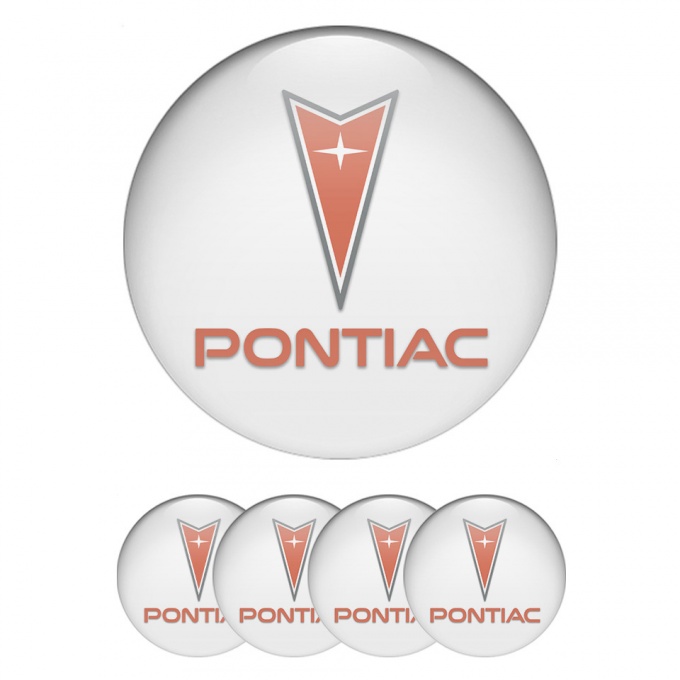 Pontiac Silicone Stickers for Center Wheel Caps White Base Red Logo