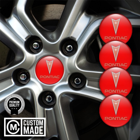 Pontiac Domed Stickers for Wheel Center Caps Crimson Base Red Logo