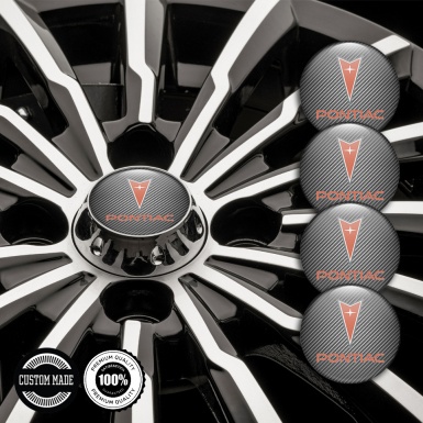 Pontiac Emblem for Wheel Center Caps Carbon Fiber Red Logo Edition