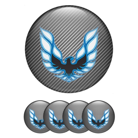 Pontiac Stickers for Wheels Center Caps Carbon Fiber Blue Firebird Motif