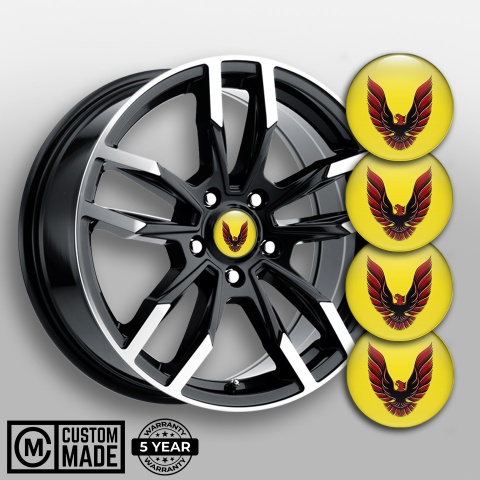 Pontiac Wheel Stickers for Center Caps Yellow Base Red Firebird Art Design