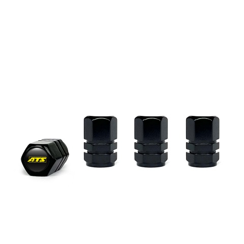 ATS Valve Caps Black 4 pcs Black Silicone Sticker with Yellow Logo