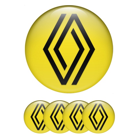 Renault Domed Stickers for Wheel Center Caps Yellow Fill Minimalist Design
