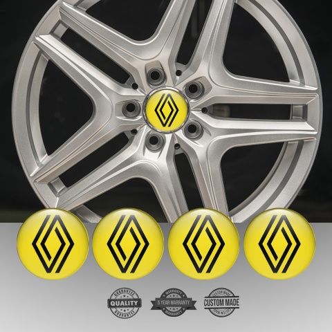 Renault Domed Stickers for Wheel Center Caps Yellow Fill Minimalist Design