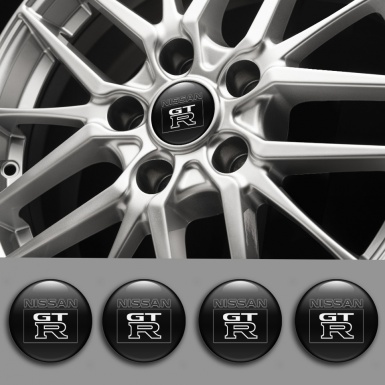 Nissan GTR Emblems for Center Wheel Caps Dark Base Black Square Logo