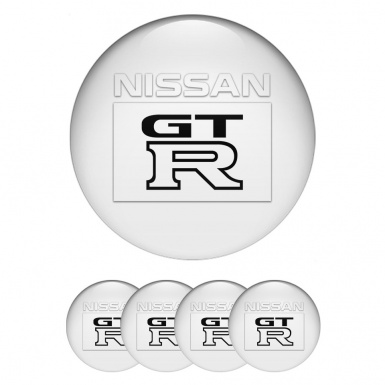 Nissan GTR Center Wheel Caps Stickers White Base Rectangle Edition