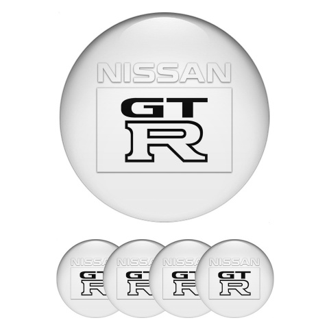 Nissan GTR Center Wheel Caps Stickers White Base Rectangle Edition