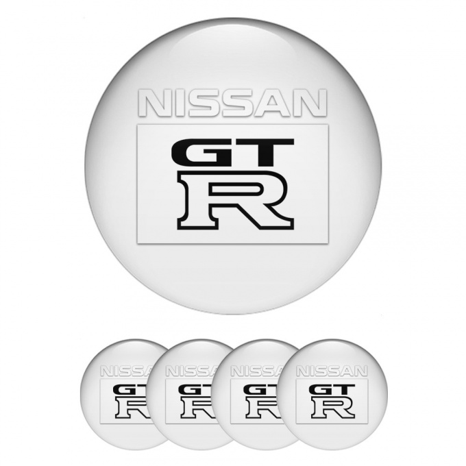 Nissan GTR Center Wheel Caps Stickers White Base Rectangle Edition