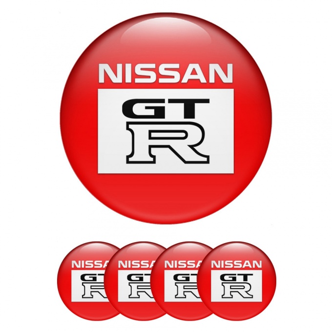 Nissan GTR Emblems for Center Wheel Caps Red Base Rectangle Logo