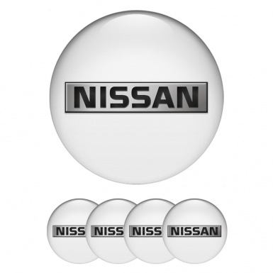 Nissan Emblem for Center Wheel Caps White Base Metallic Logo Design