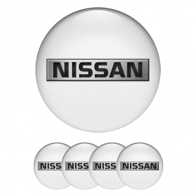 Nissan Emblem for Center Wheel Caps White Base Metallic Logo Design