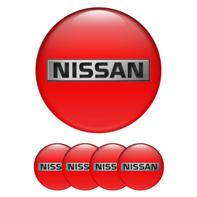 Nissan Center Wheel Caps Stickers Red Base Metallic Logo Edition