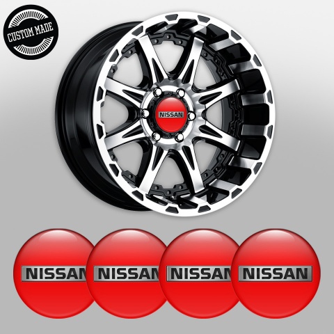 Nissan Center Wheel Caps Stickers Red Base Metallic Logo Edition