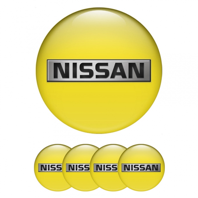 Nissan Emblems for Center Wheel Caps Yellow Base Metallic Logo Motif