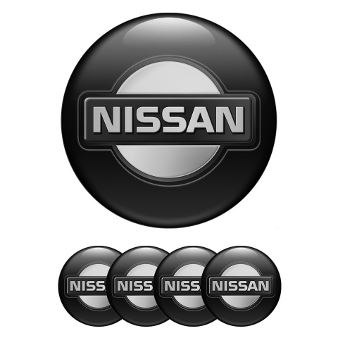 Nissan Stickers for Wheels Center Caps Black Base Polished Circle Logo